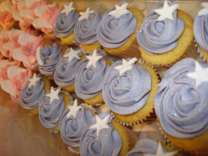 Purple rose swirls with white stars mini cupcakes