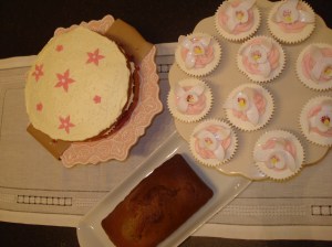 Coconut Sponge, Orchid flower cupcakes and banana loaf