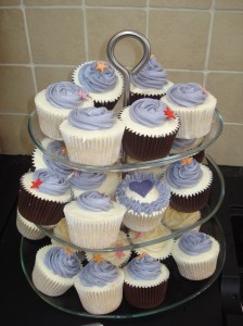 Indigo Silk, lilac and ivory cupcakes