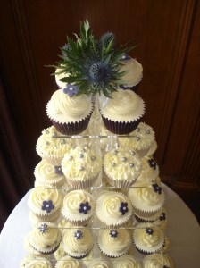 Tower of thistle themed cupcakes