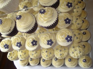 Purple flower and silver ball fluffy cupcakes