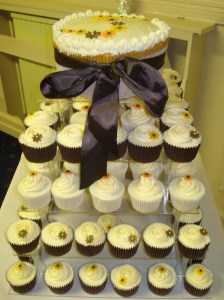 Sunflower cupcakes and giant flower cupcake