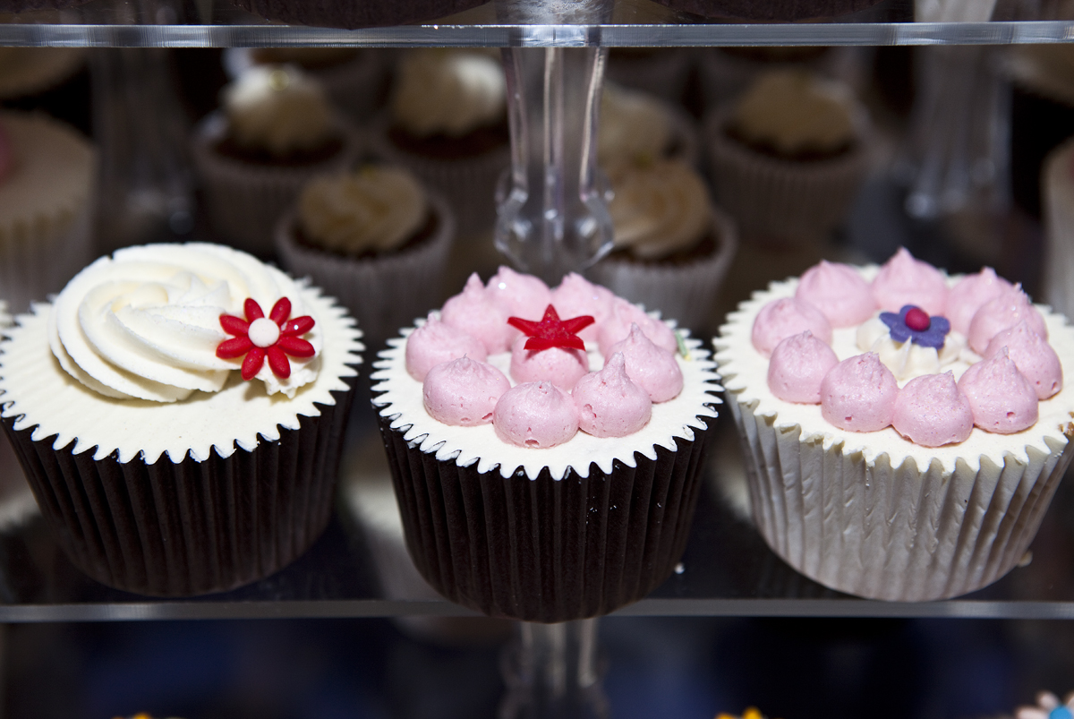 A row of pretty cupcakes